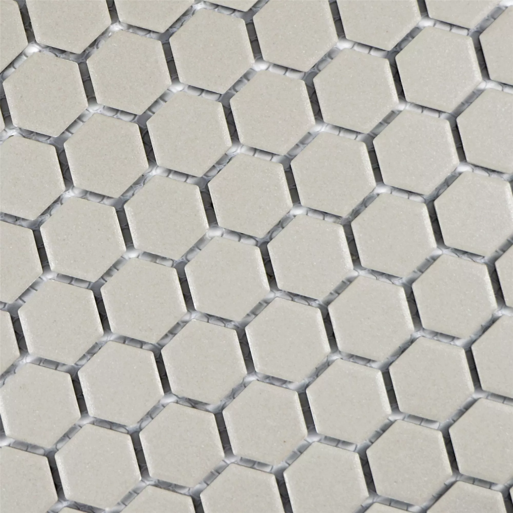 Prøve Keramik Mosaik Fliser Hexagon Zeinal Uglaseret Lysgra R10B