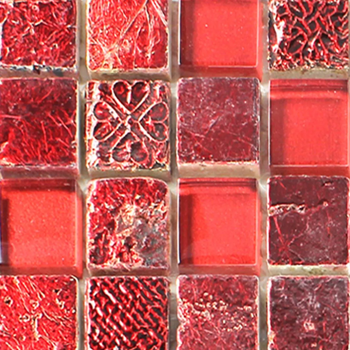 Prøve Mosaik Fliser Glas Kalksten Marmor Lava Rød Duo