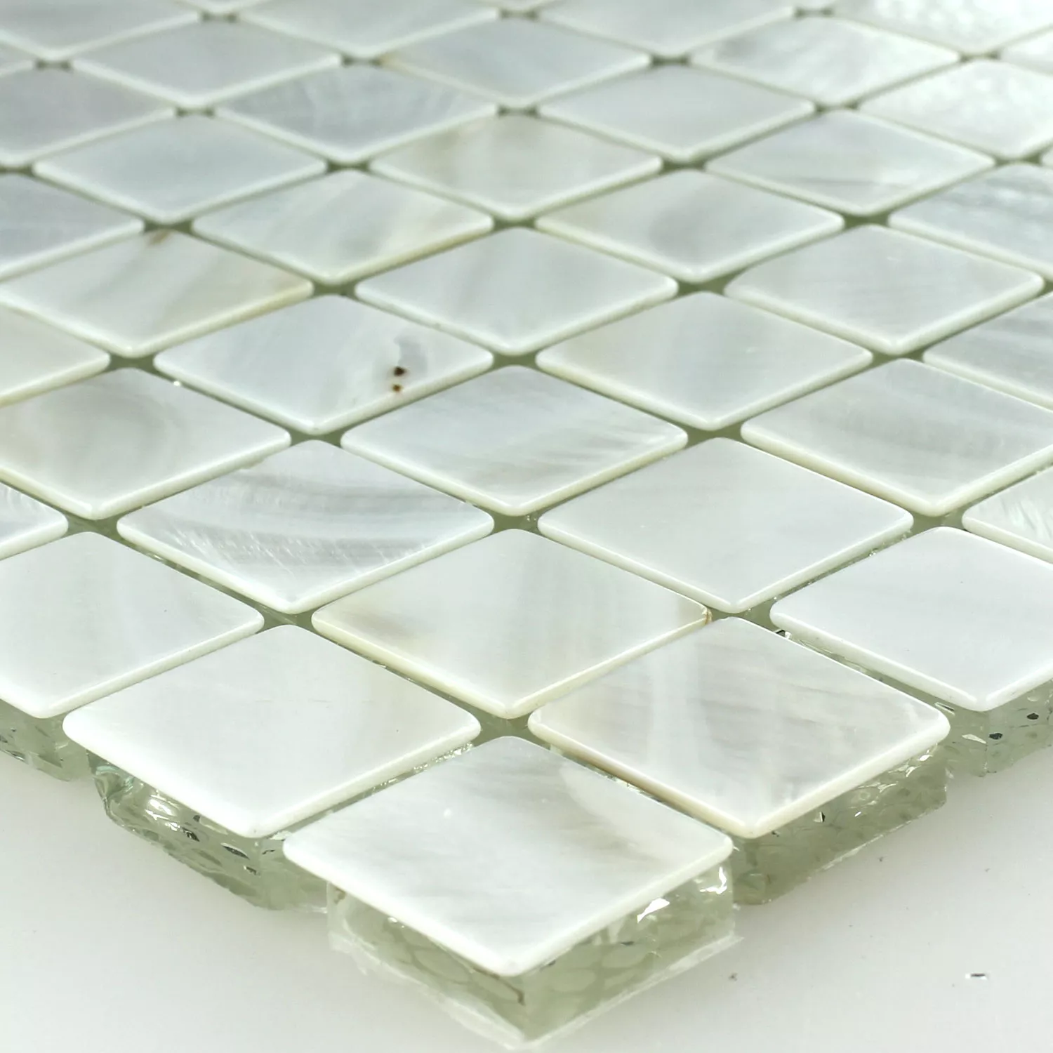 Mosaik Fliser Glas Nacre Effekt Elfenben Hvid 23x23x8mm