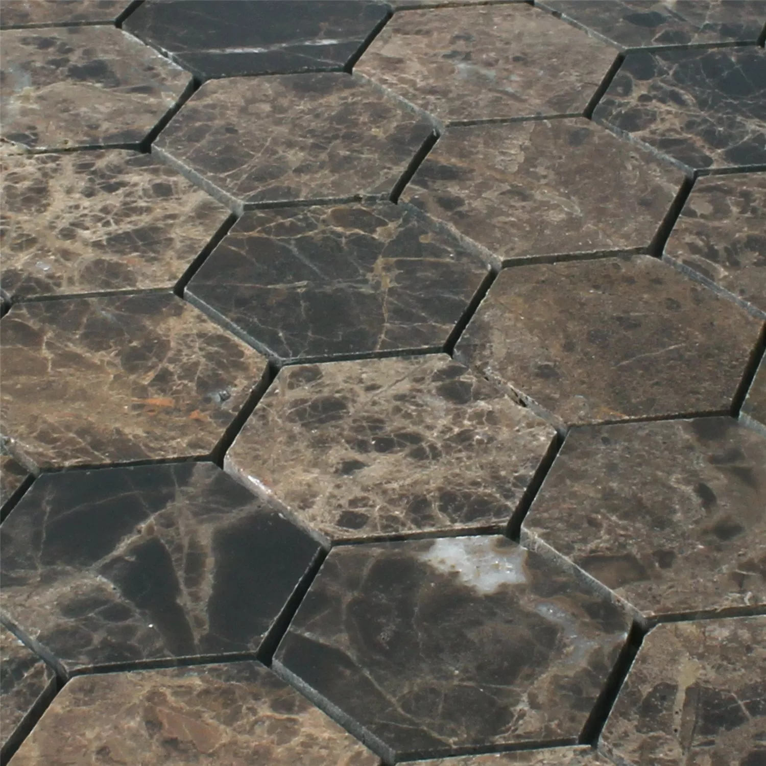 Prøve Mosaik Fliser Marmor Xalapa Hexagon Emperador Poleret