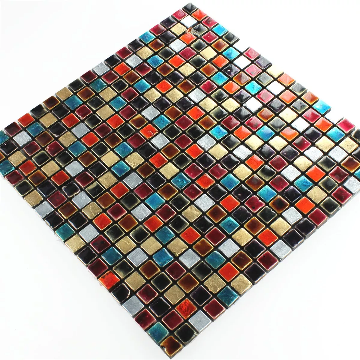 Mosaik Fliser Glas Farverige Mix 15x15x8mm