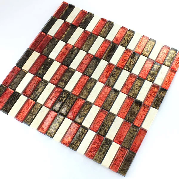Mosaik Fliser Glas Marmor Rød Brun Mix Stænger
