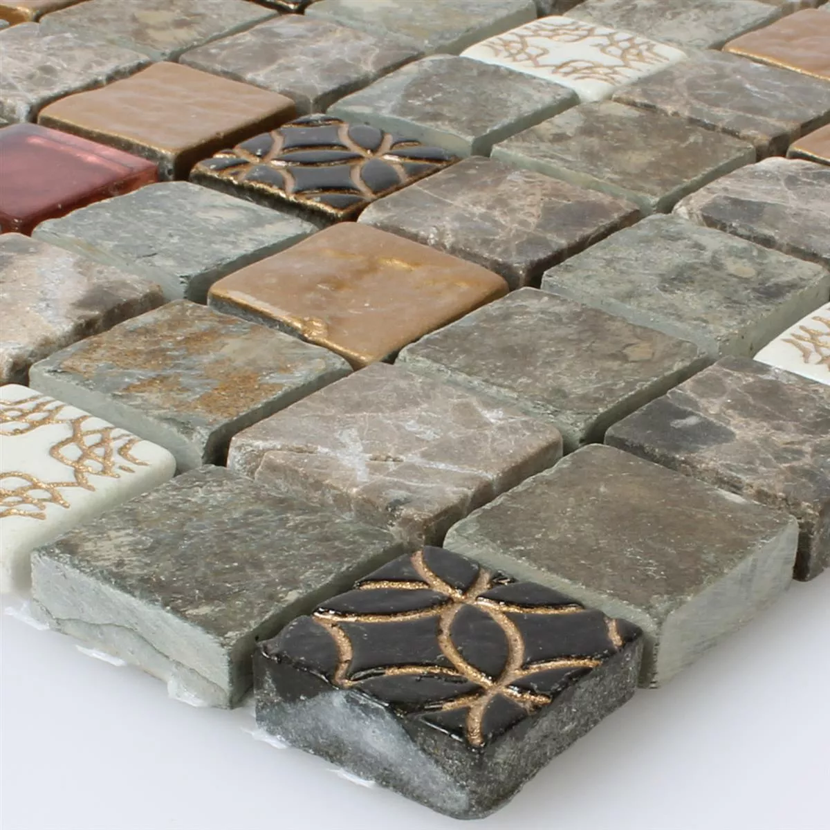 Prøve Mosaik Fliser Glas Natursten Mix 23x23x8mm