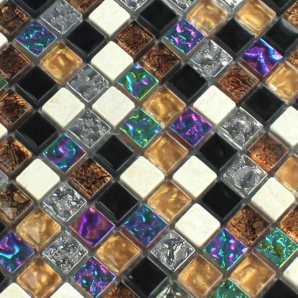 Prøve Mosaik Fliser Glas Marmor Farverige Mix 