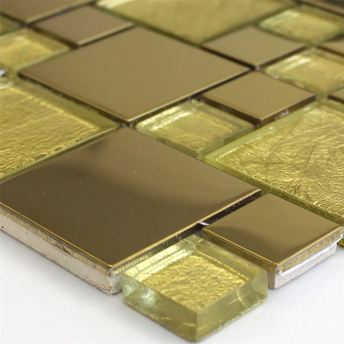 Prøve Mosaik Fliser Glas Rustfrit Stål Metal Guld