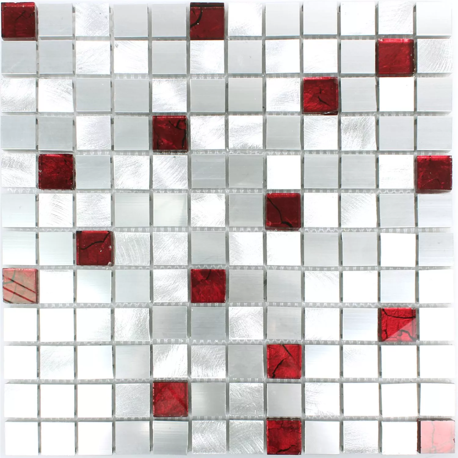 Prøve Mosaik Fliser Aluminium Glas Maira Sølv Rød