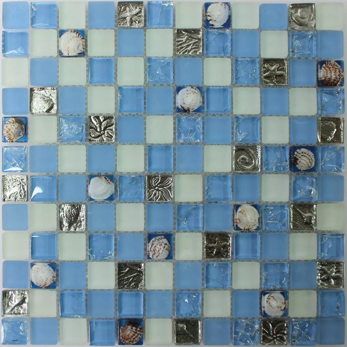 Mosaik Fliser Glas Shell Blå Mix