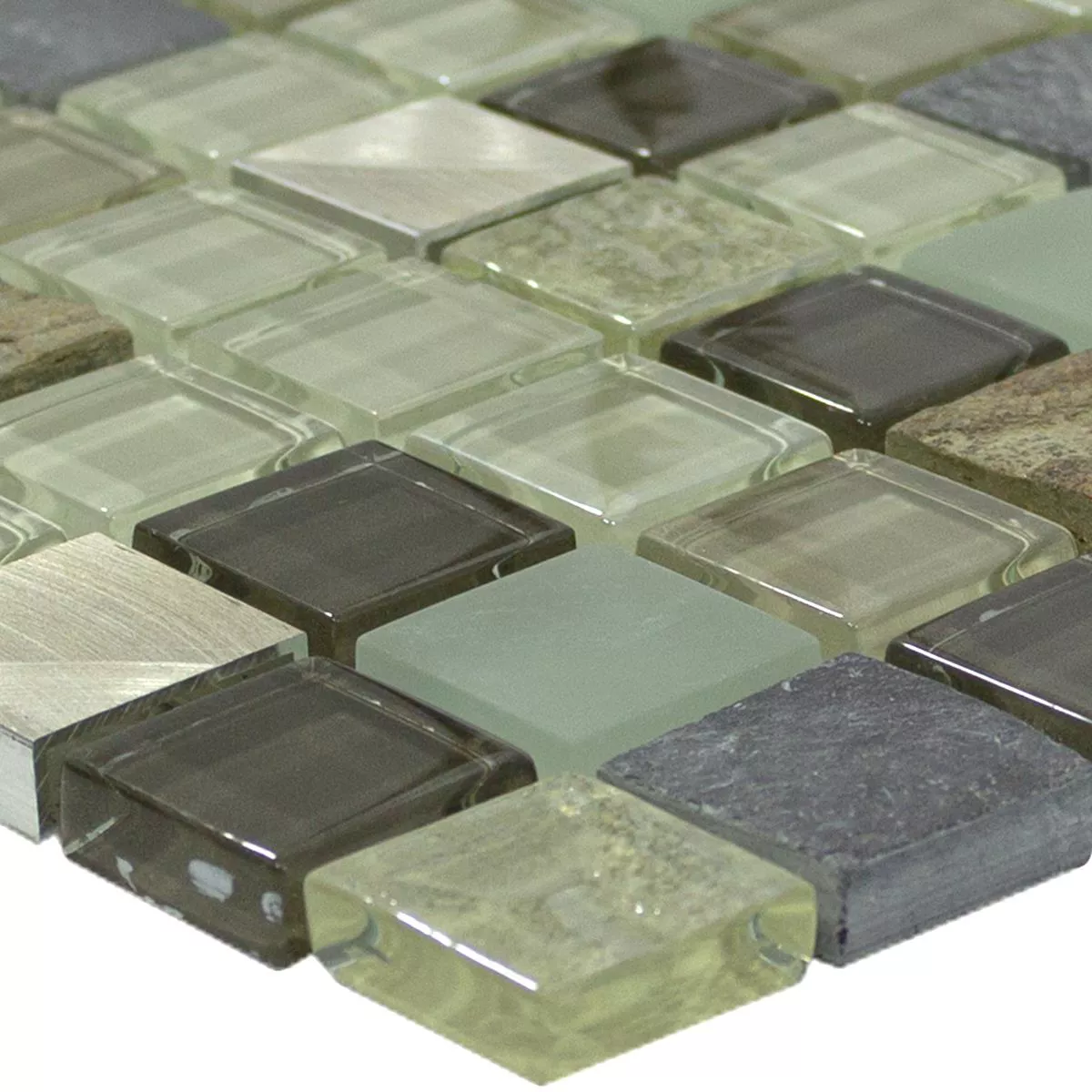 Glas Natursten Aluminium Mosaik Fliser Konoha Beige Brun