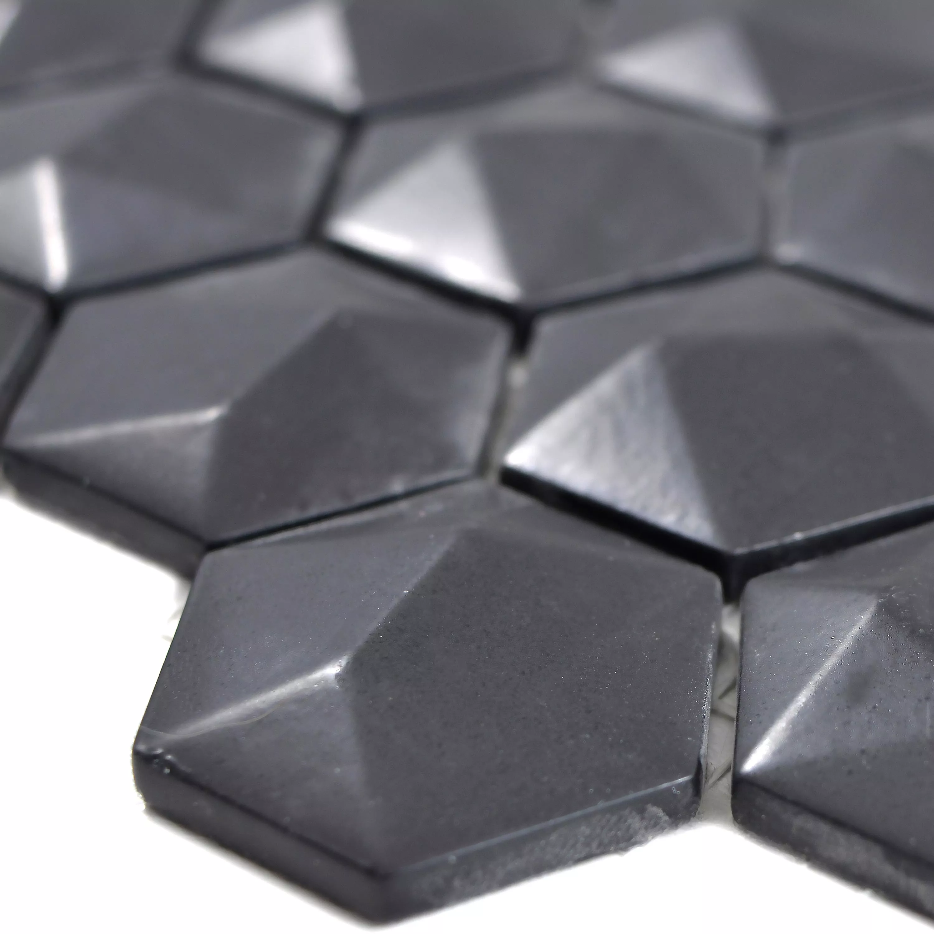 Glasmosaik Fliser Benevento Hexagon 3D Sort