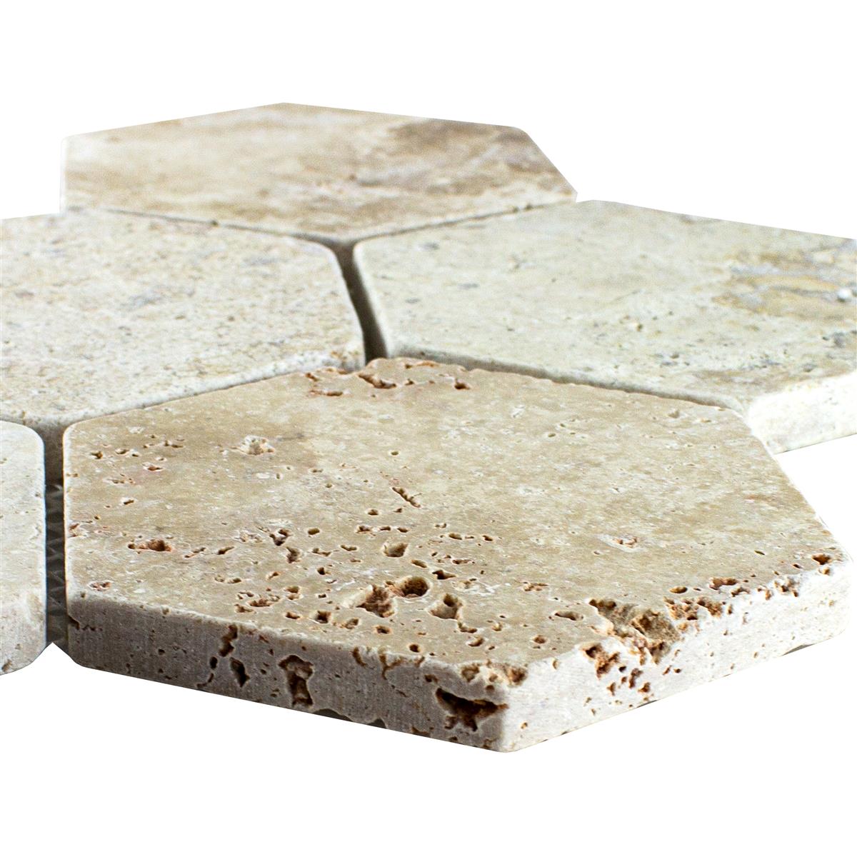 Travertin Natursten Mosaik Fliser Mercado Sekskant Beige