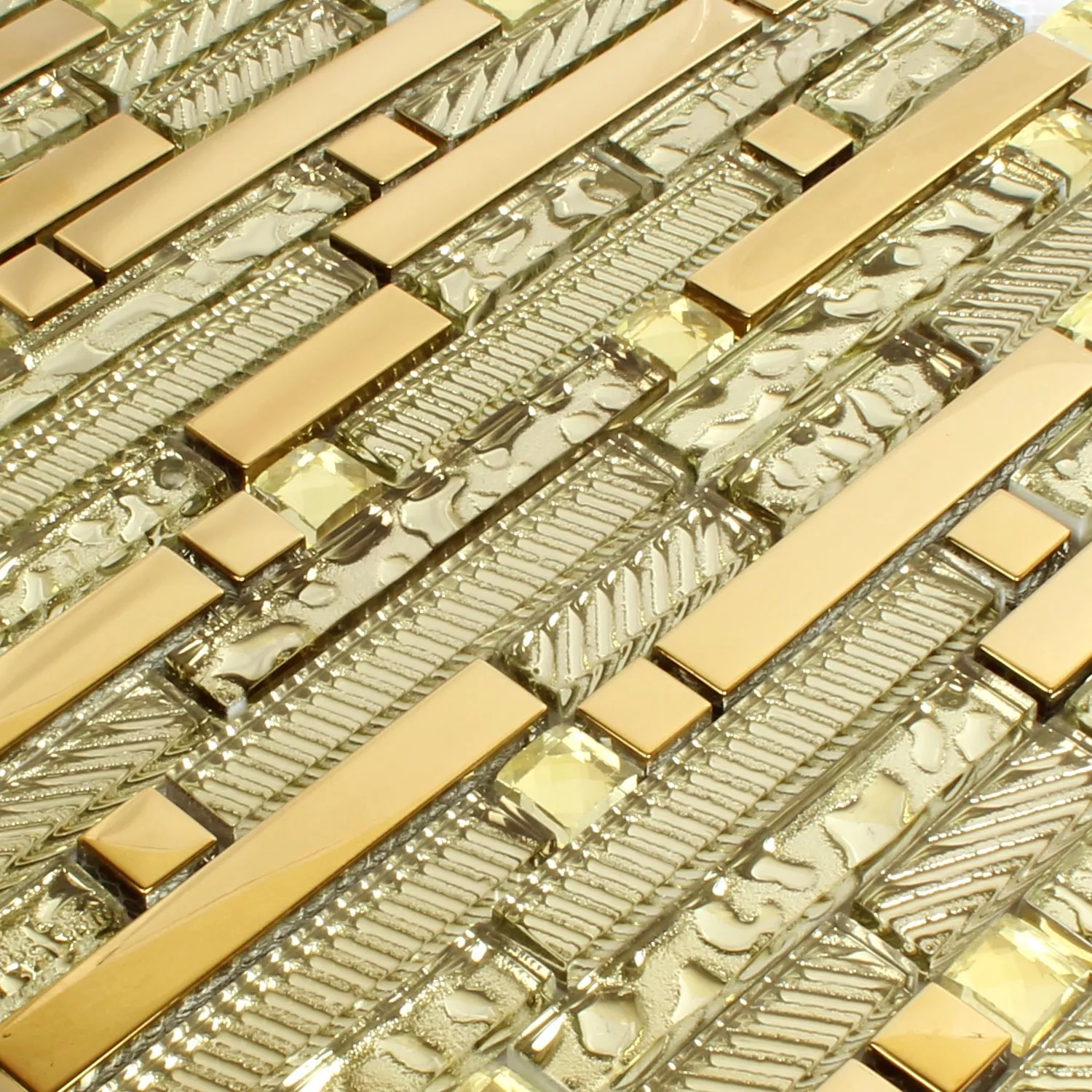 Glasmosaik Fliser Struktureret Guld 15x62x8mm