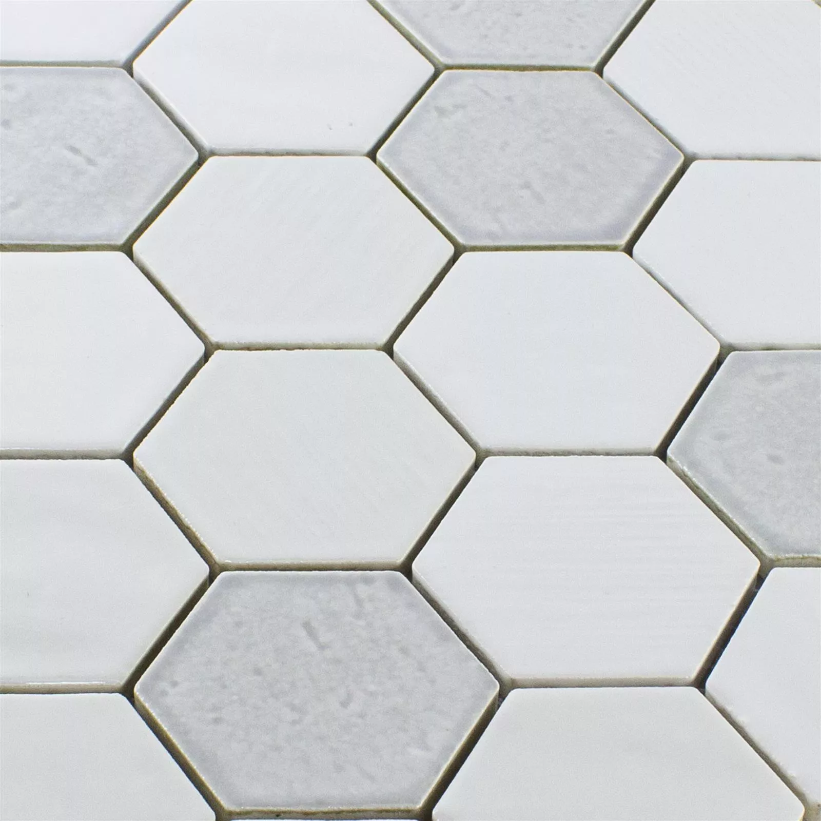 Prøve Keramik Mosaik Fliser Roseburg Hexagon Strålende Hvid