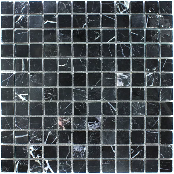Mosaik Fliser Marmor 23x23x8mm Sort Poleret