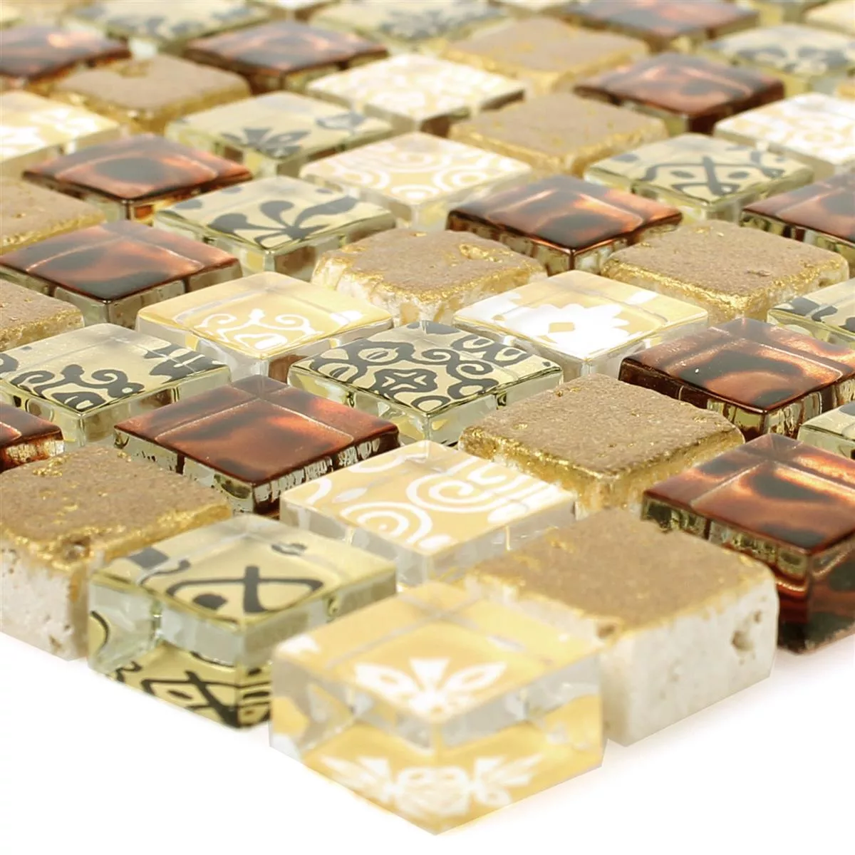 Glas Resin Mosaikfliser Diemel Beige Rød Glas Resin Mosaikfliser Diemel Beige Rød