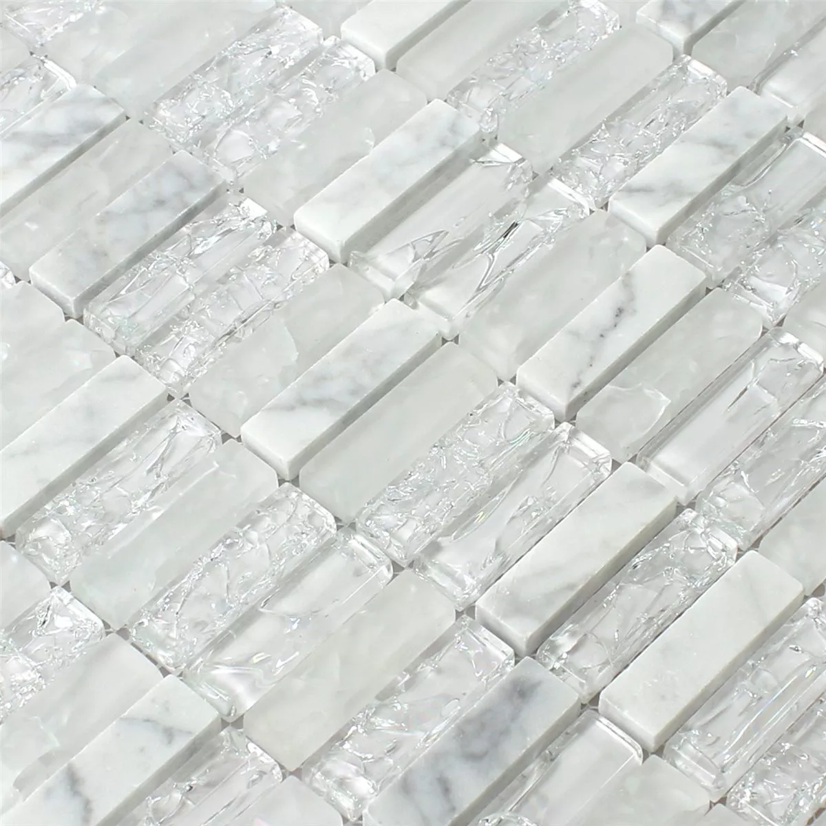 Mosaik Fliser Glas Natursten Stænger Hvid