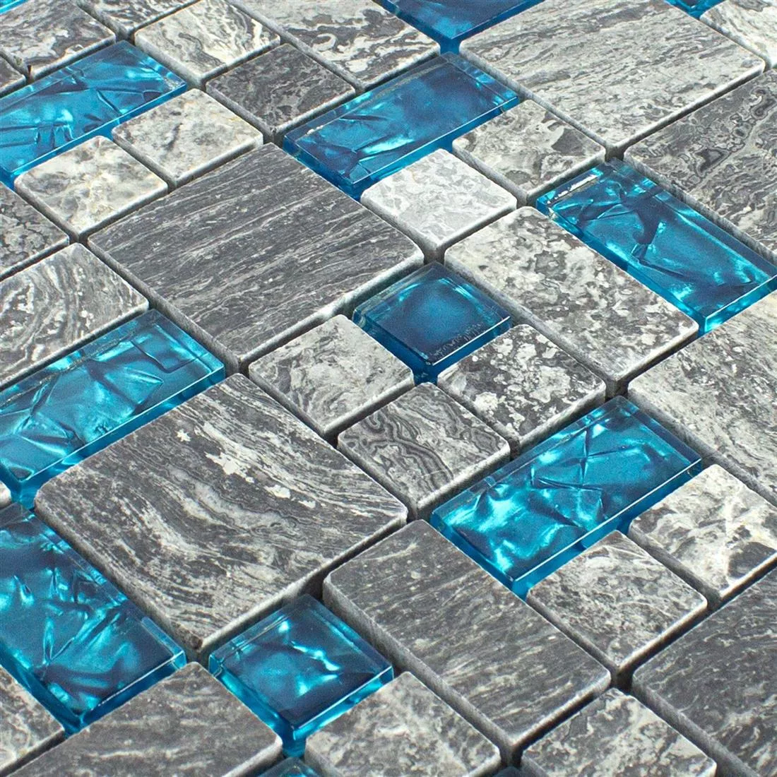 Prøve Glasmosaik Natursten Fliser Manavgat Gra Blå ix