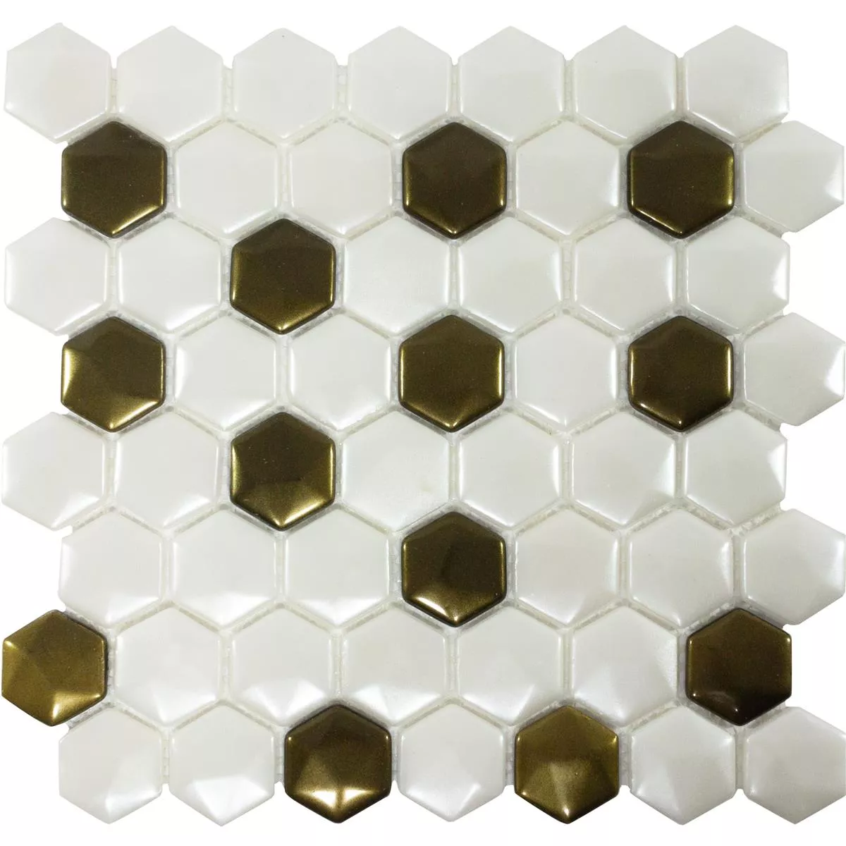 Glasmosaik Fliser Las Vegas Hexagon 3D Hvid Guld