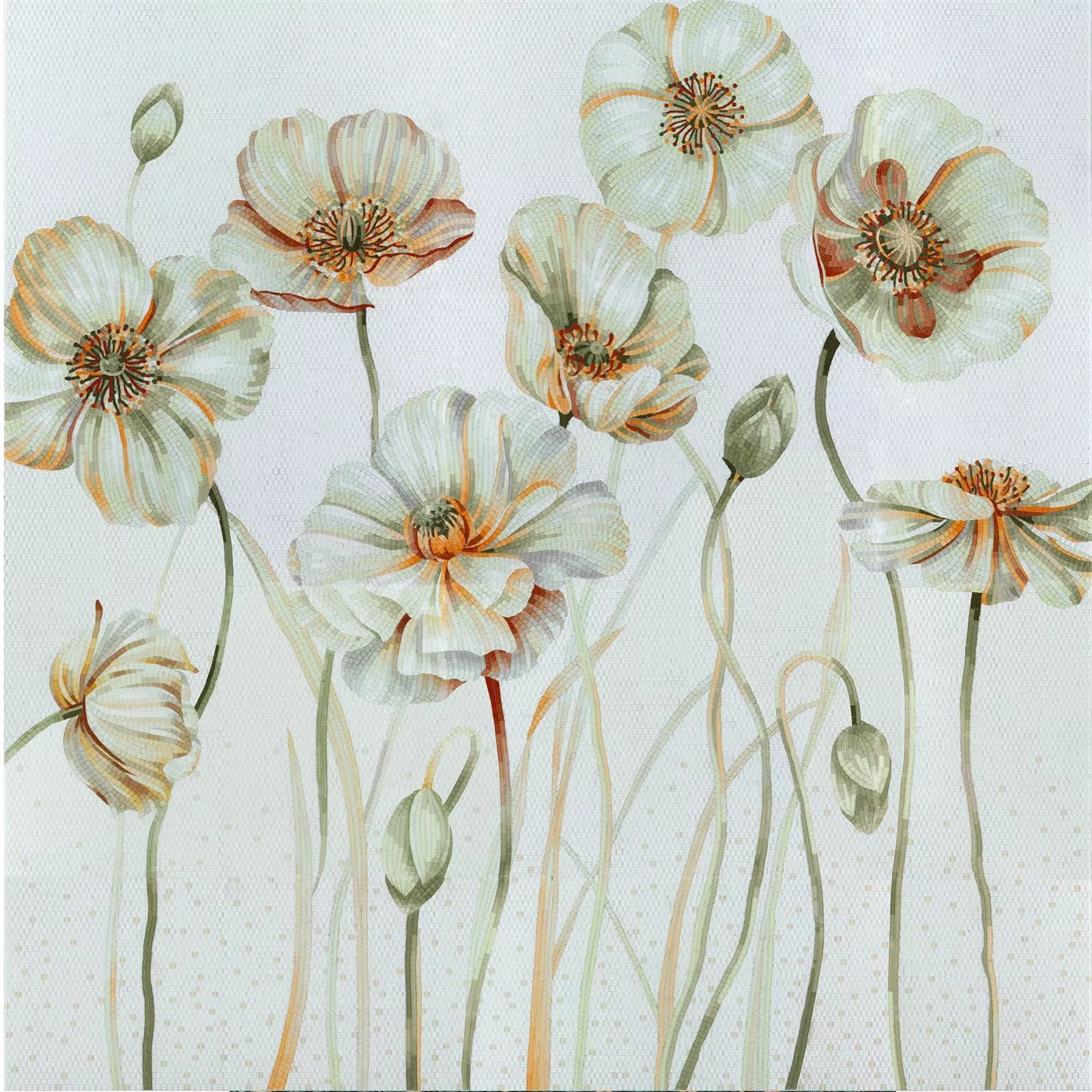 Glasmosaik Billede White Poppy 90x240cm