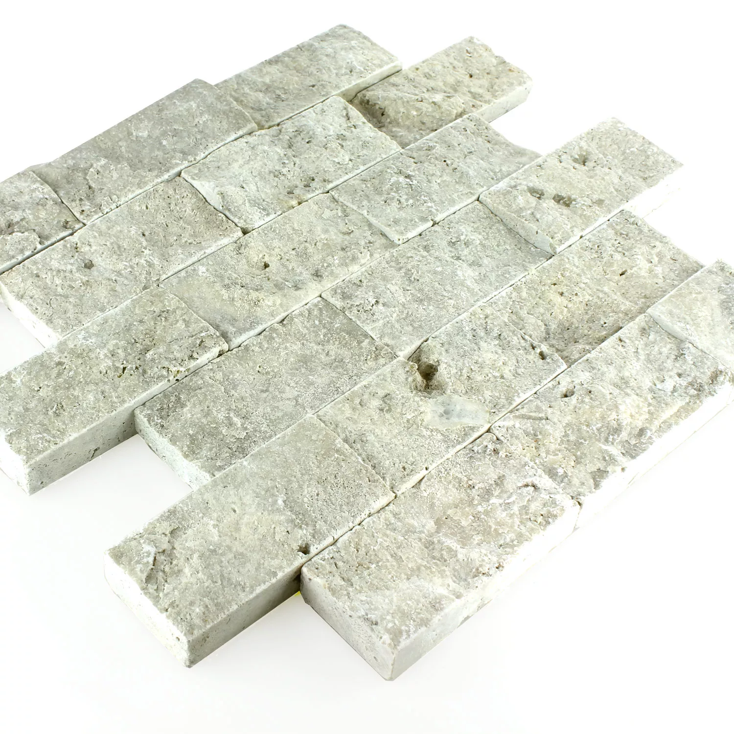 Travertin 3D Mosaik Fliser Sølv Brick