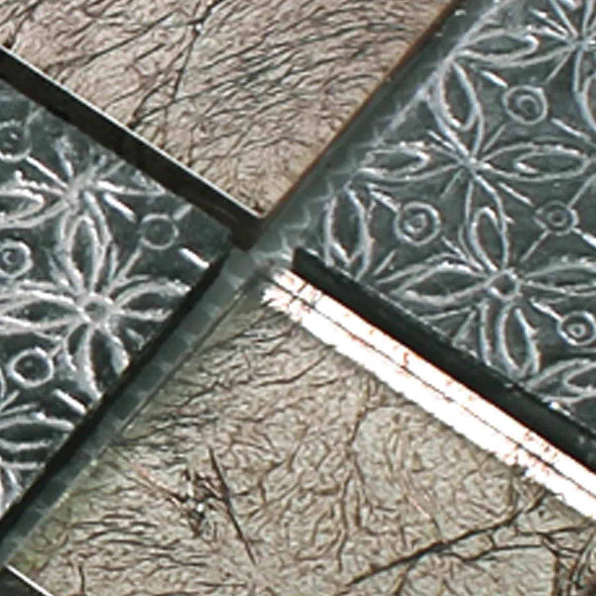 Prøve Glas Natursten Resin Mosaik Fliser Friesia Sølv