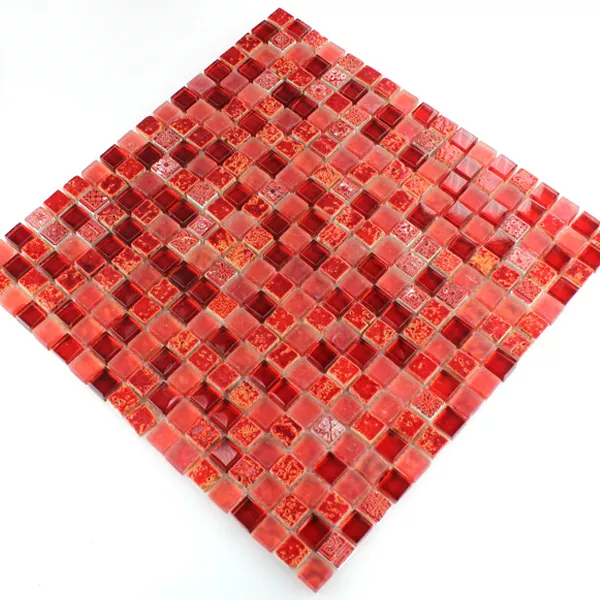 Prøve Mosaik Fliser Escimo Glas Natursten Mix Rød