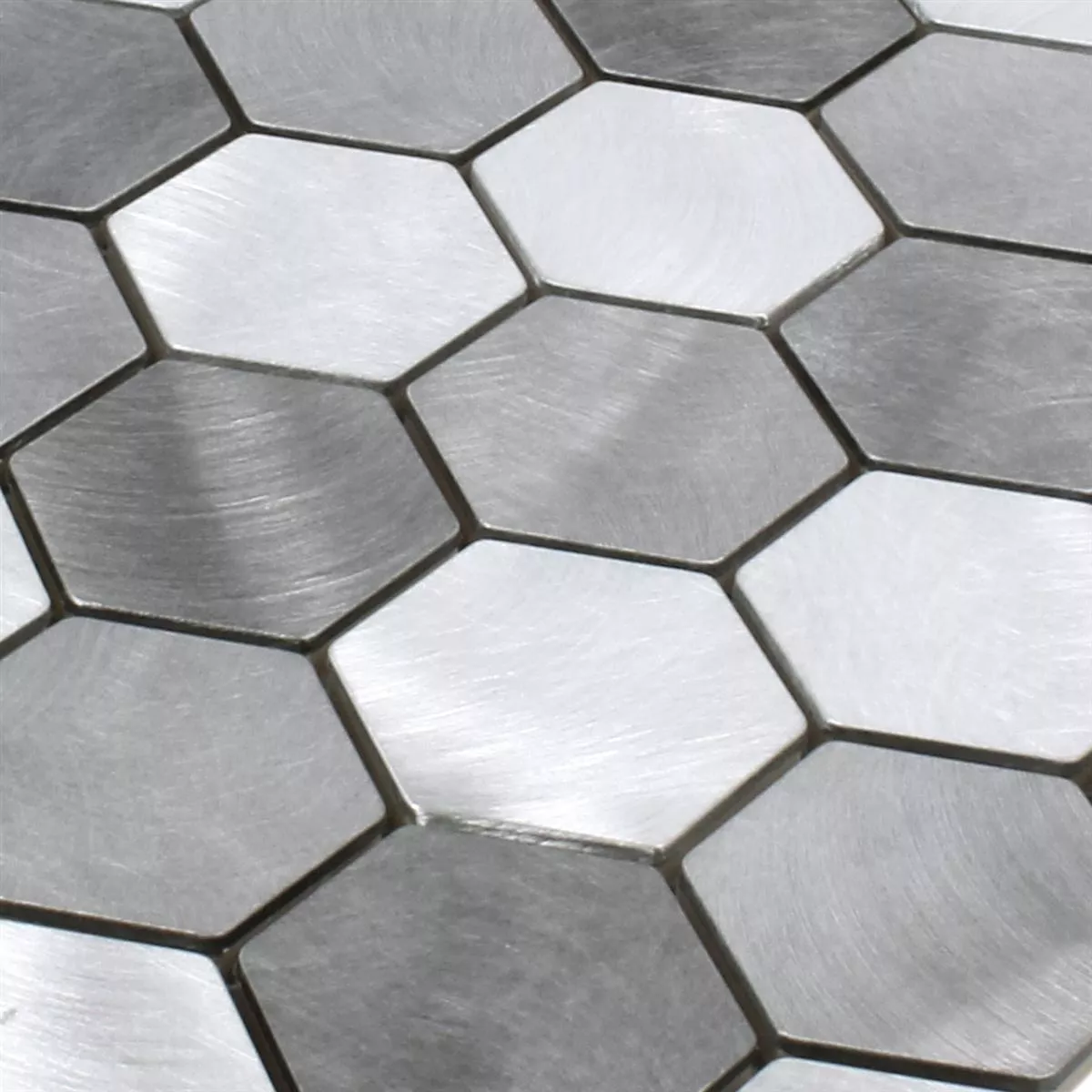 Prøve Mosaik Fliser Aluminium Manhatten Hexagon Gra Sølv