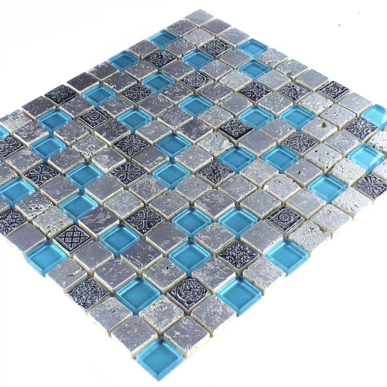 Mosaik Fliser Glas Resin Mix Blå Sølv