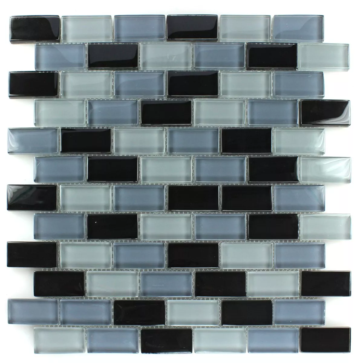 Prøve Mosaik Fliser Glas Krystal Brick Sort