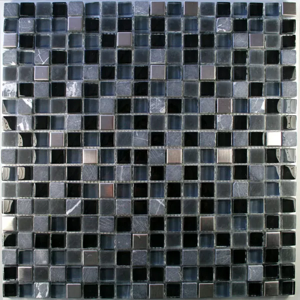 Mosaik Fliser Glas Marmor Rustfrit Stål Sort Mix
