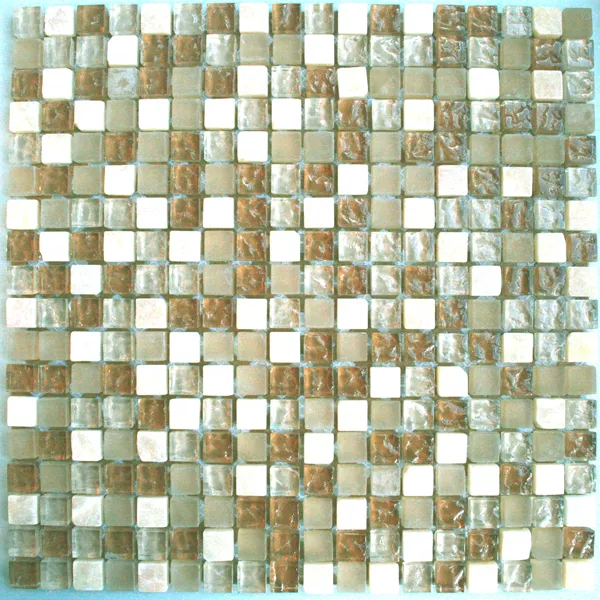 Mosaik Fliser Glas Marmor 15x15x8mm Beige Skifer Mix Onyx