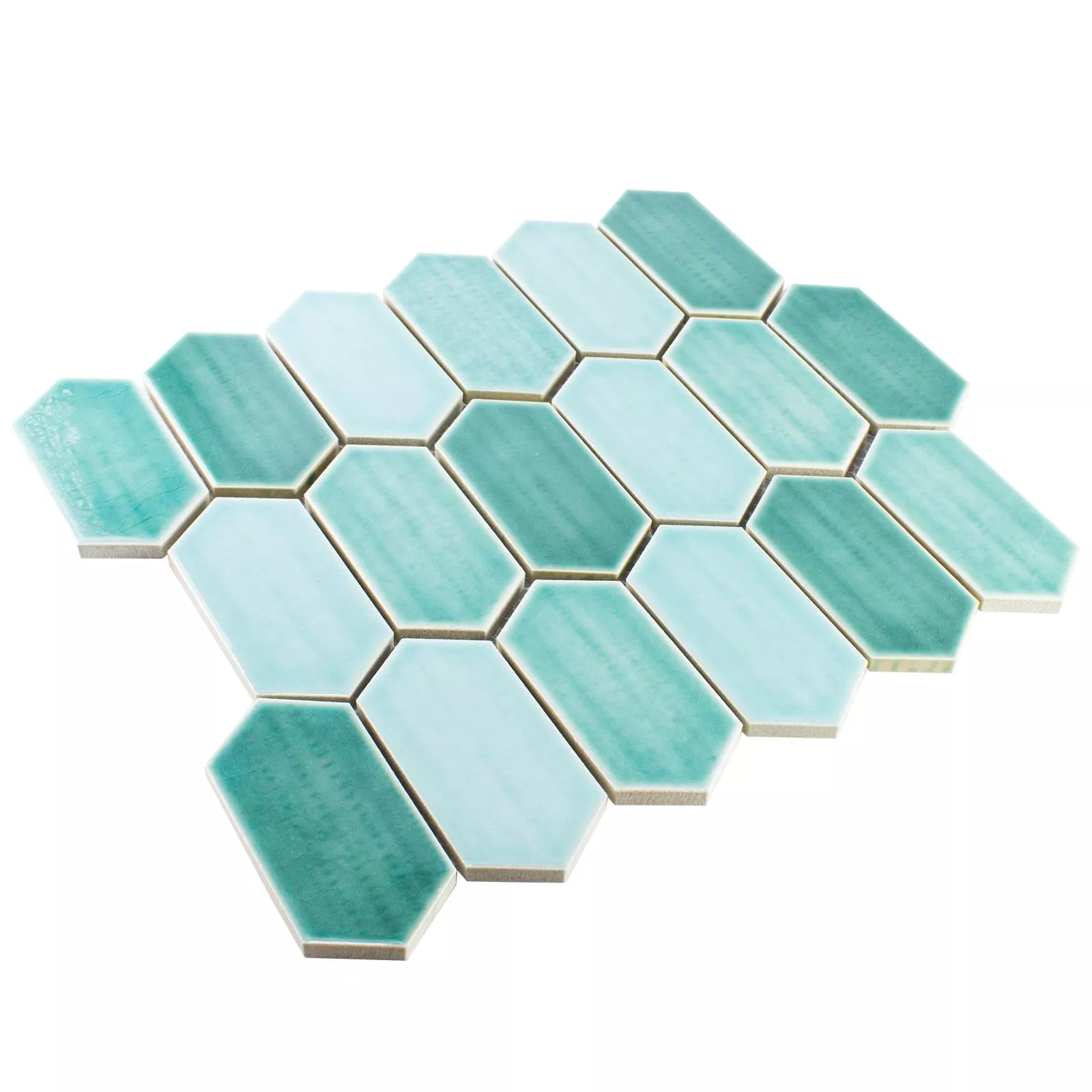 Prøve Keramik Mosaik Fliser McCook Hexagon Lang Turkis Grøn