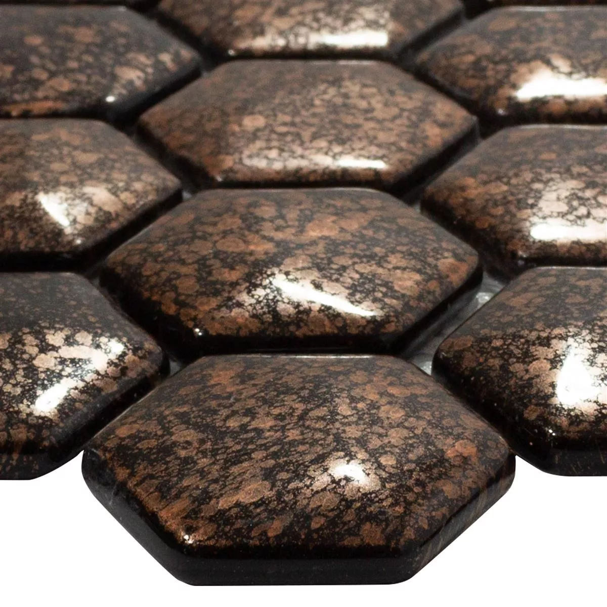 Glasmosaik Fliser Leopard Hexagon 3D Bronze Glasmosaik Fliser Leopard Hexagon 3D Bronze