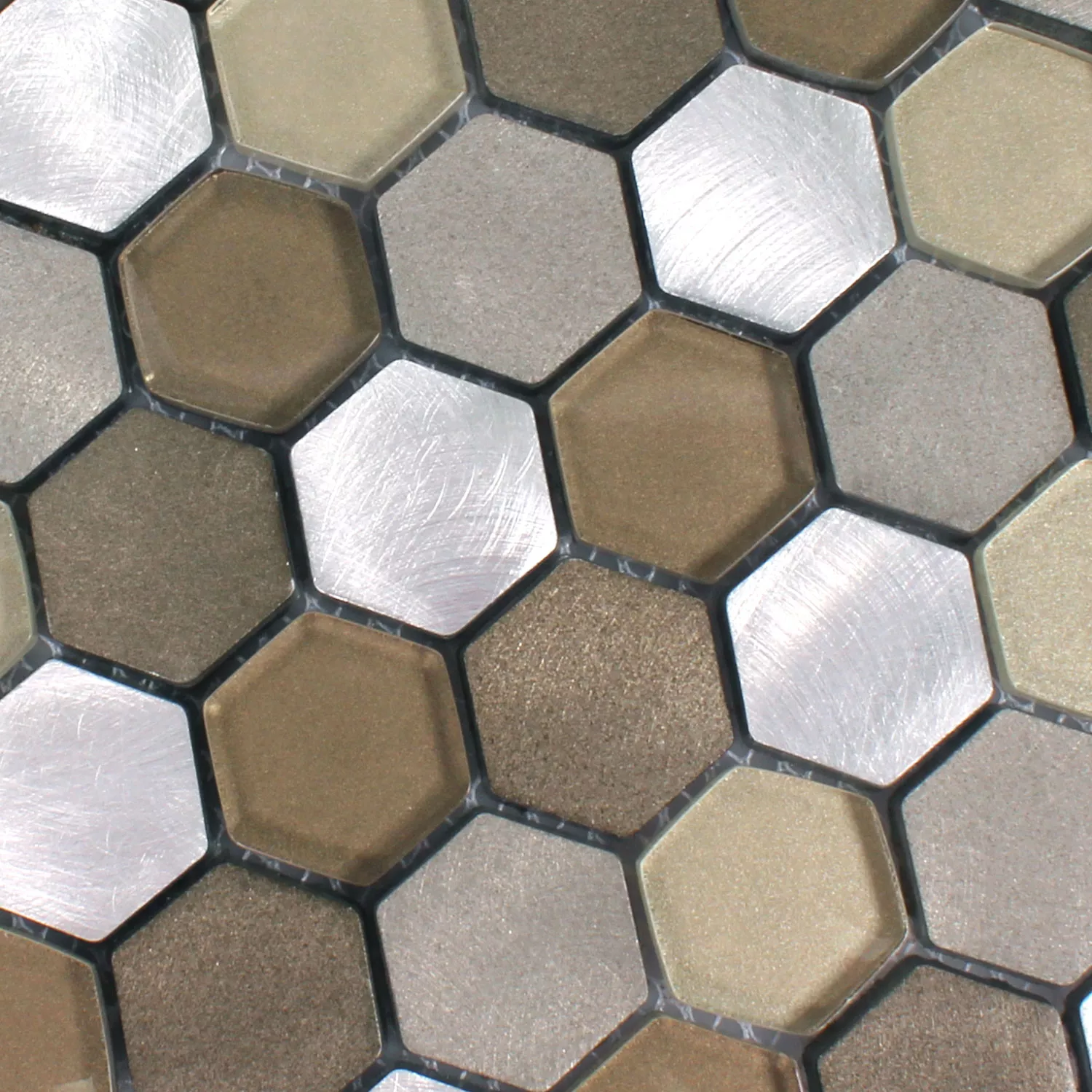 Mosaik Fliser Glas Alu Angela Hexagon Brun Sølv