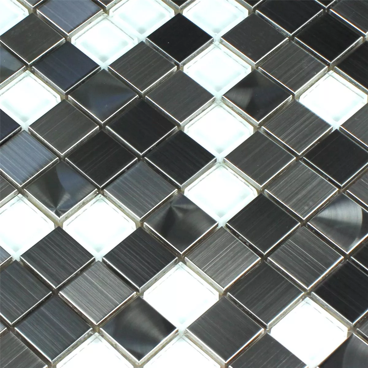 Prøve Mosaik Fliser Rustfrit Stål Glas Hvid Sølv