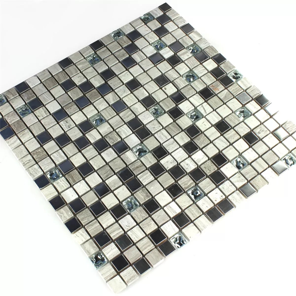 Mosaik Fliser Glas Rustfrit Stål Gra 15x15x8mm