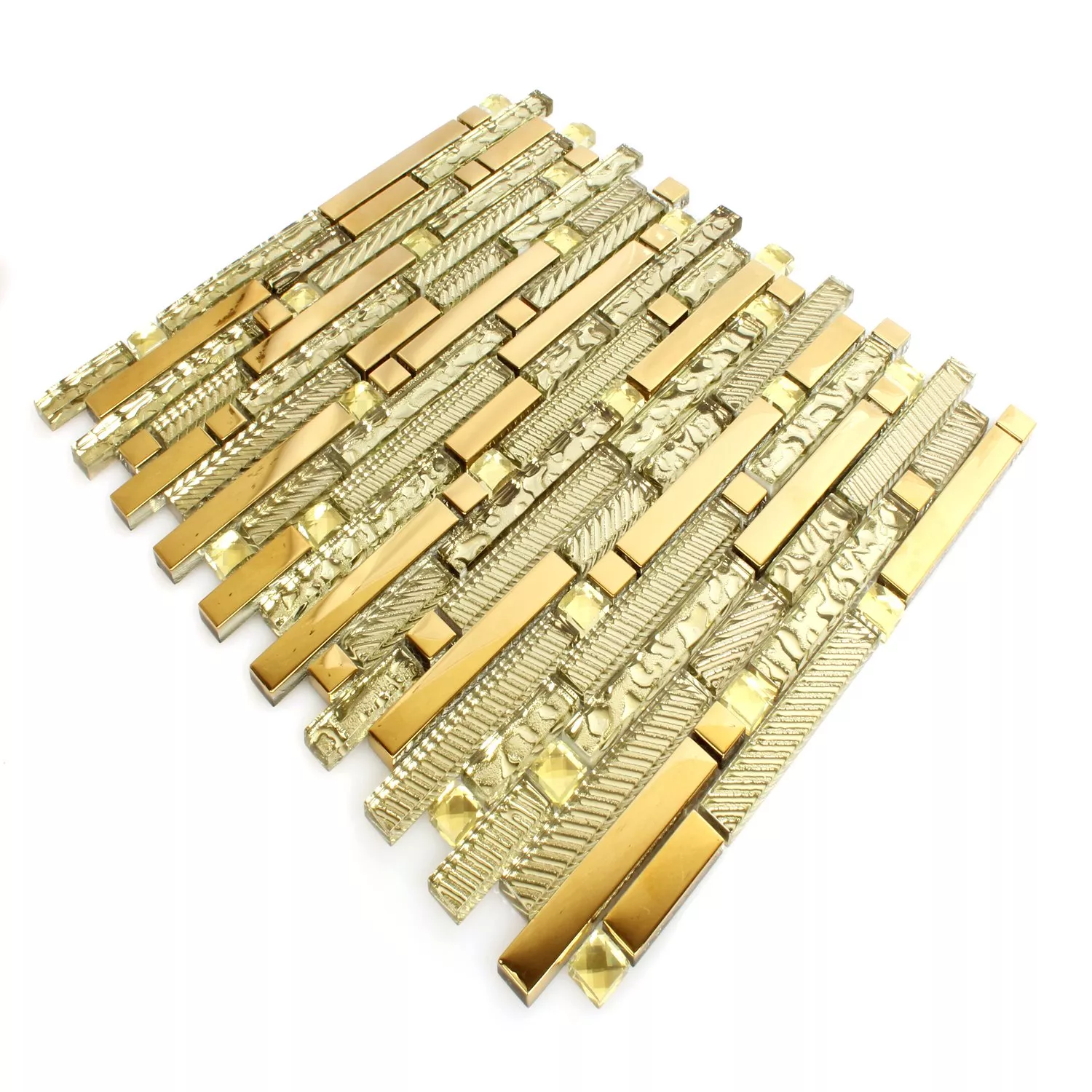 Glasmosaik Fliser Struktureret Guld 15x62x8mm
