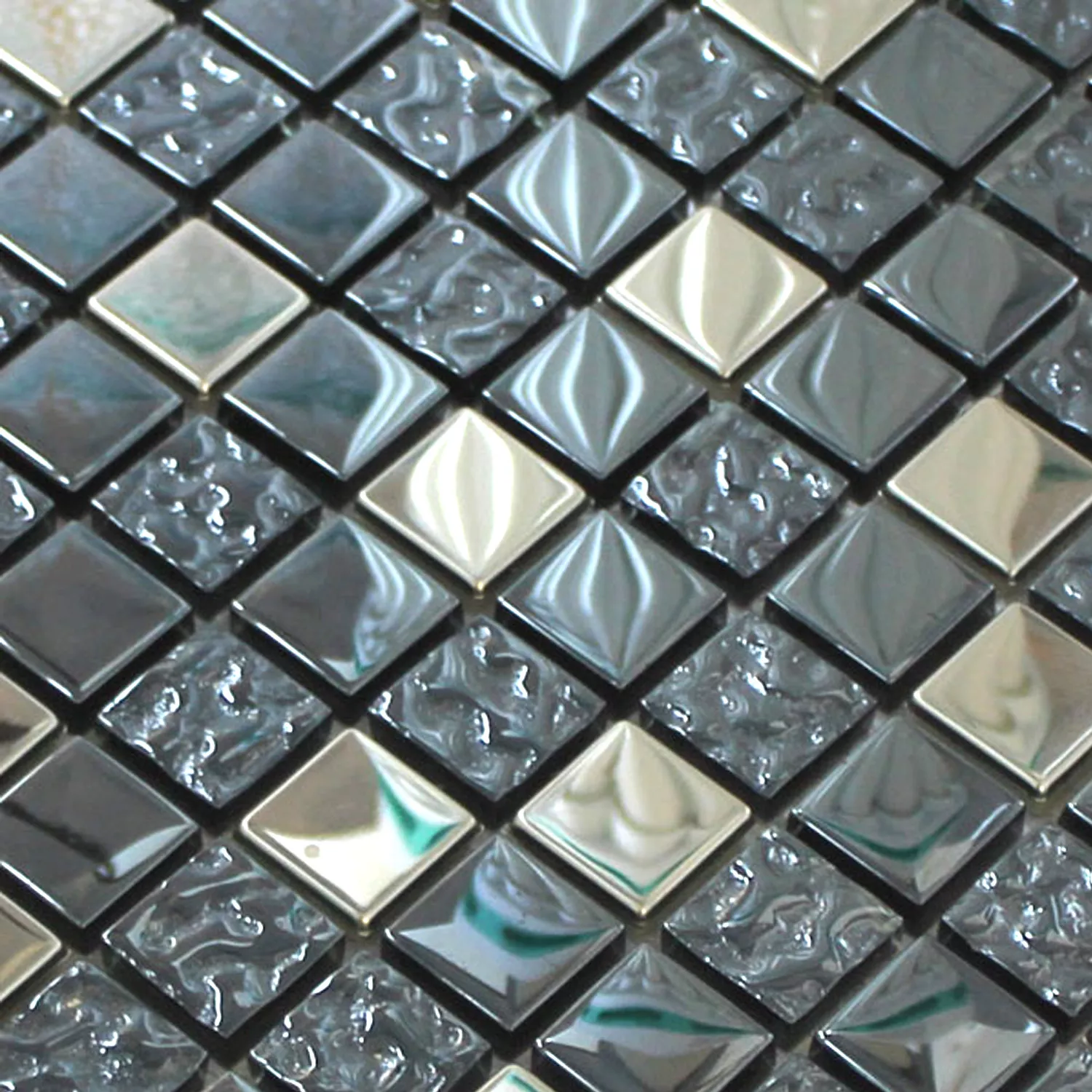 Prøve Mosaik Fliser Glas Metal Mix Whitney Sølv Sort 
