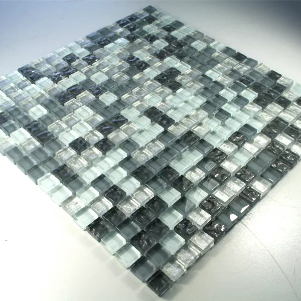 Glasmosaik Fliser 15x15x8mm Sølv Gra