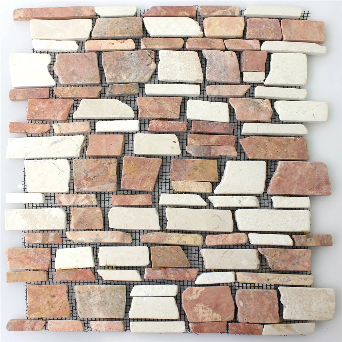 Prøve Mosaik Fliser Marmor Natursten Brick Biancone Rosso