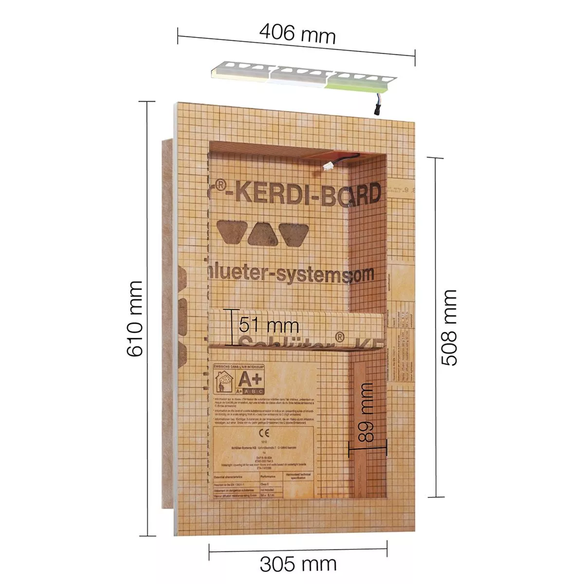 Schlüter Kerdi Board NLT nichesæt LED-belysning varm hvid 30,5x50,8x0,89 cm