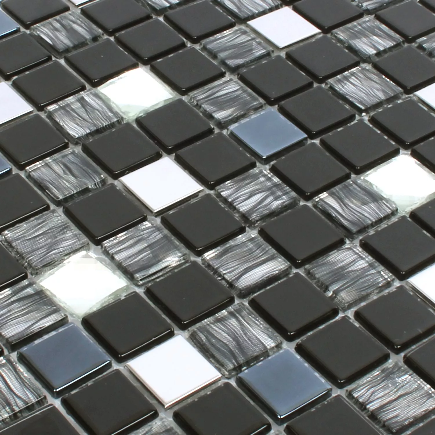 Prøve Mosaik Fliser Malaya Sort Sølv Quadrat