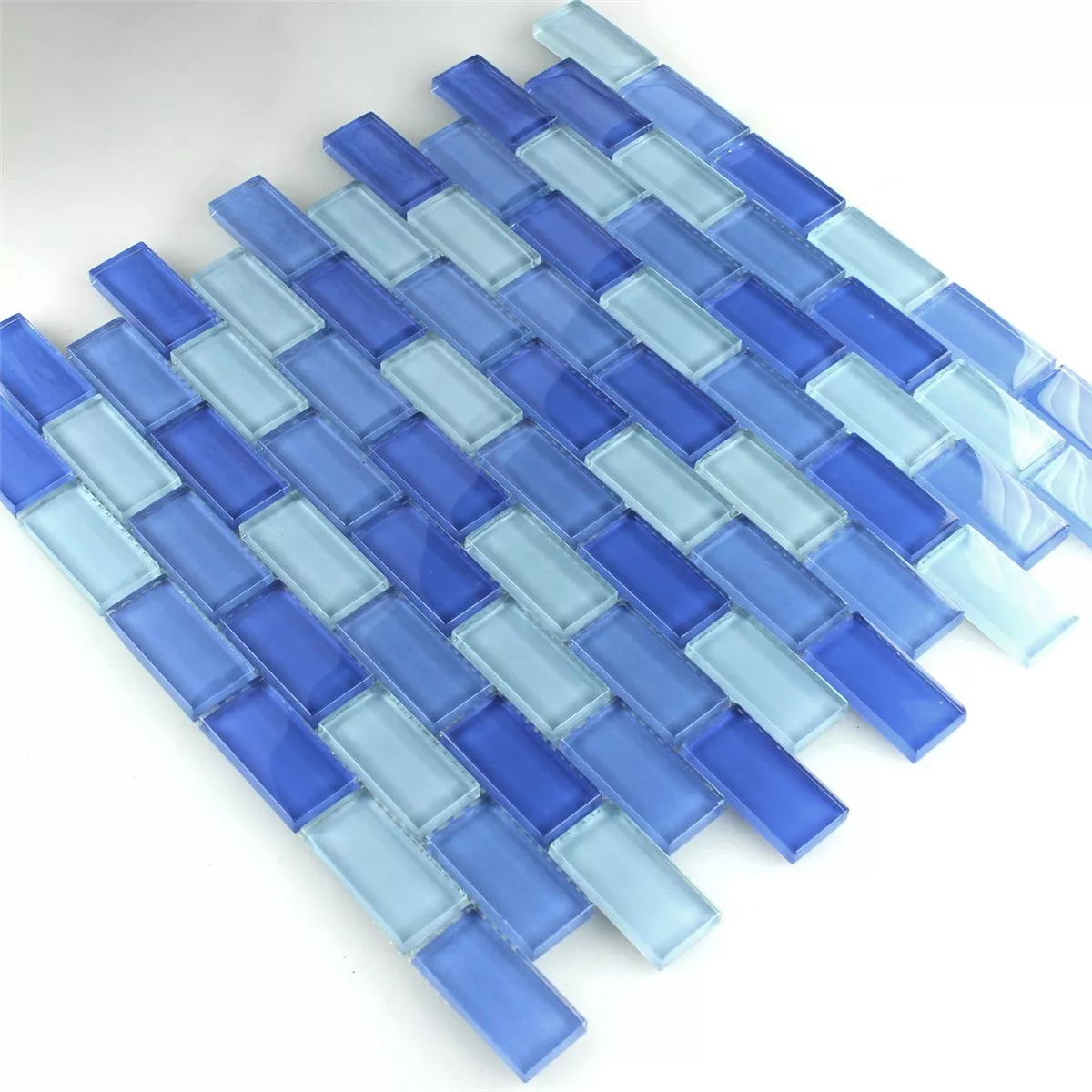 Mosaik Fliser Glas Brick Lyseblå Mix 25x50x8mm