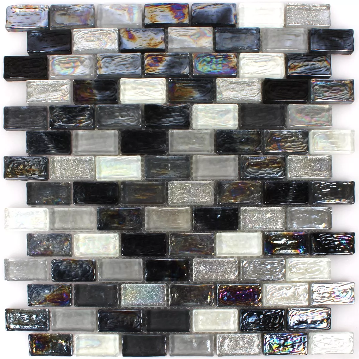 Glasmosaik Effekt Mosaik Petrol Black Mix 20x42x8mm