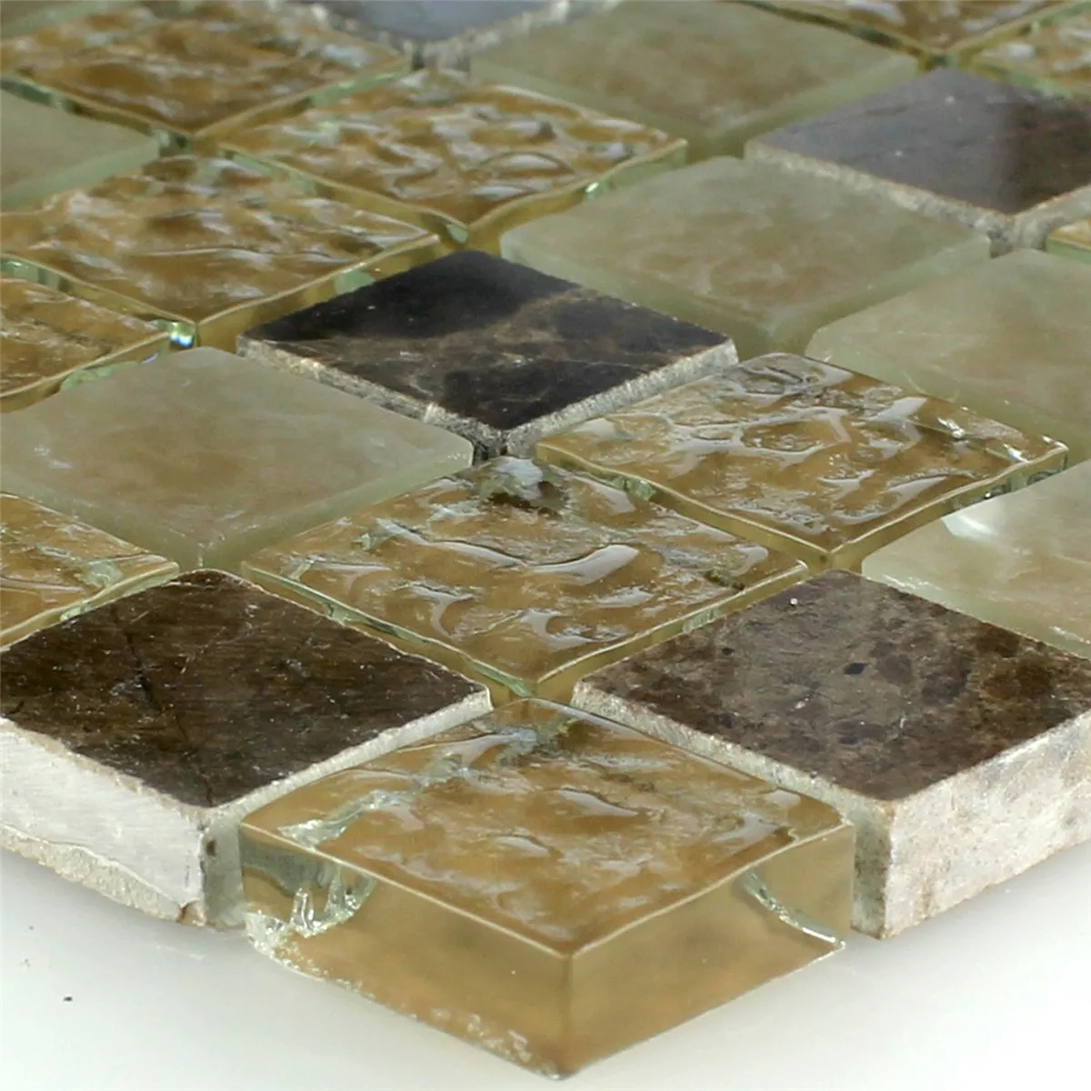 Prøve Mosaik Fliser Glas Marmor Beige Skifer Brun Riflede