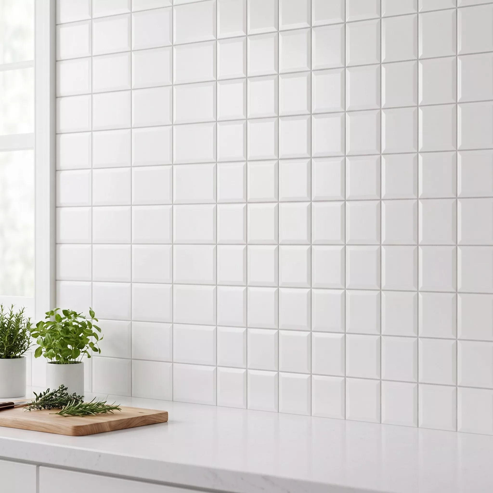 Metro flise Hvid Måtte 10x10 cm Med Facet Catarina Blanco