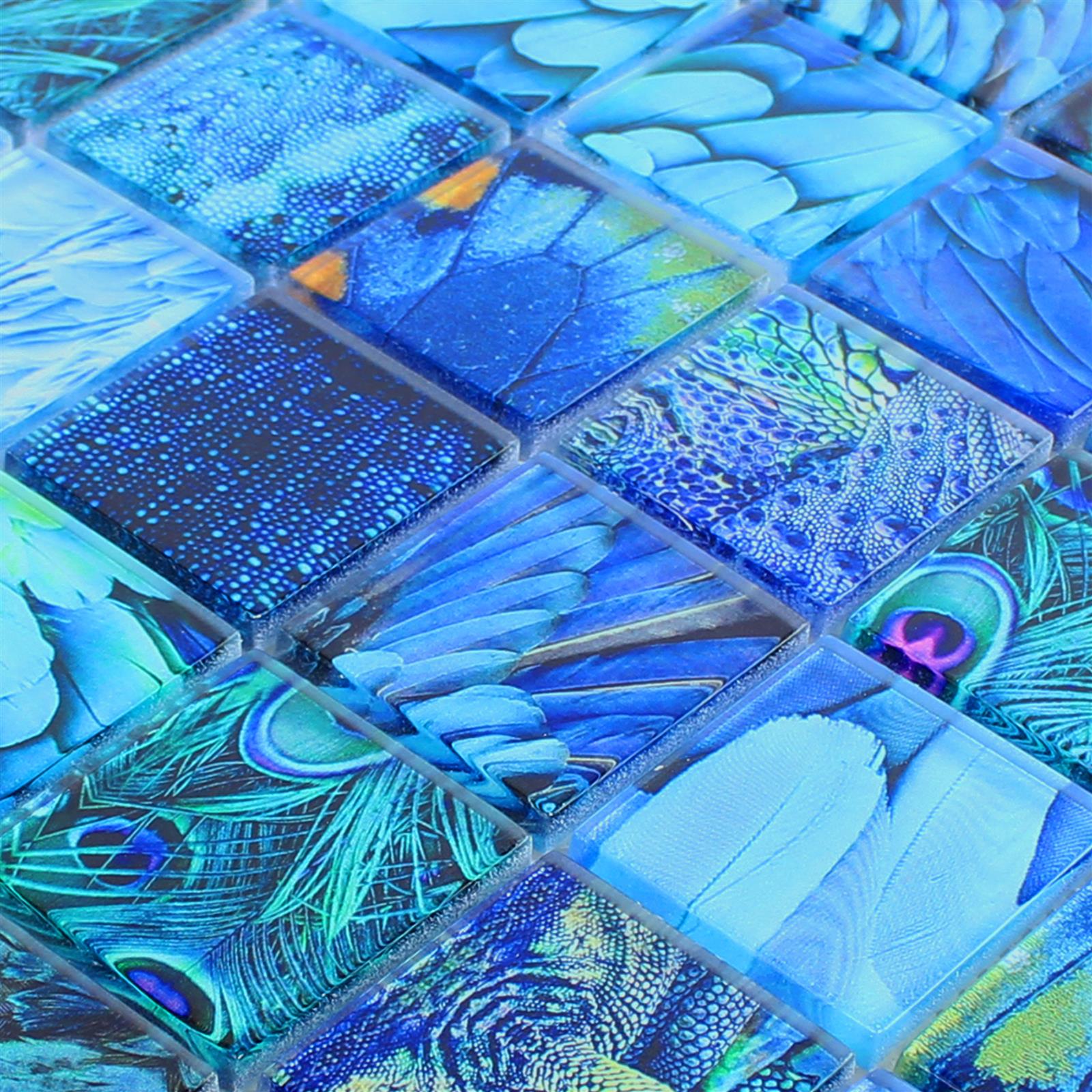 Glasmosaik Fliser Peafowl Blå
