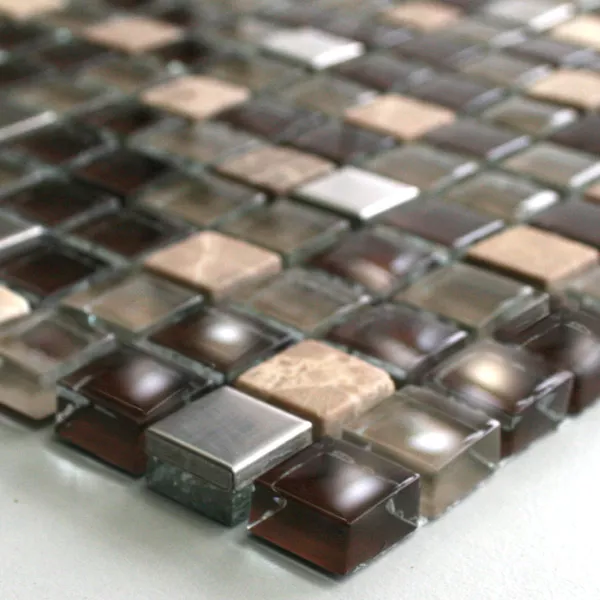 Prøve Mosaik Fliser Glas Marmor Rustfrit Stål Brun Mix