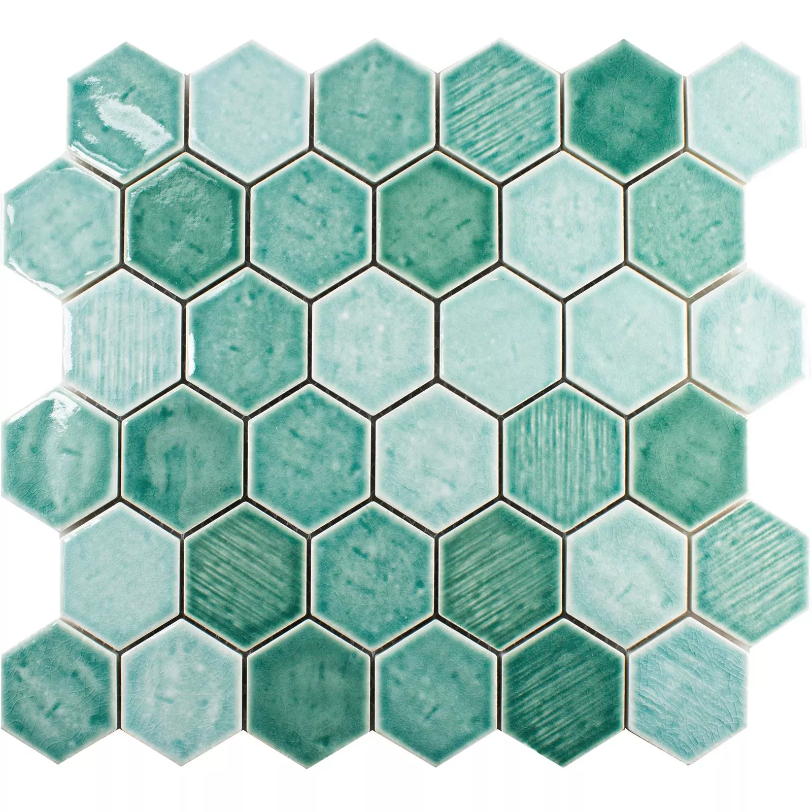 Keramik Mosaik Fliser Roseburg Hexagon Strålende Turkis