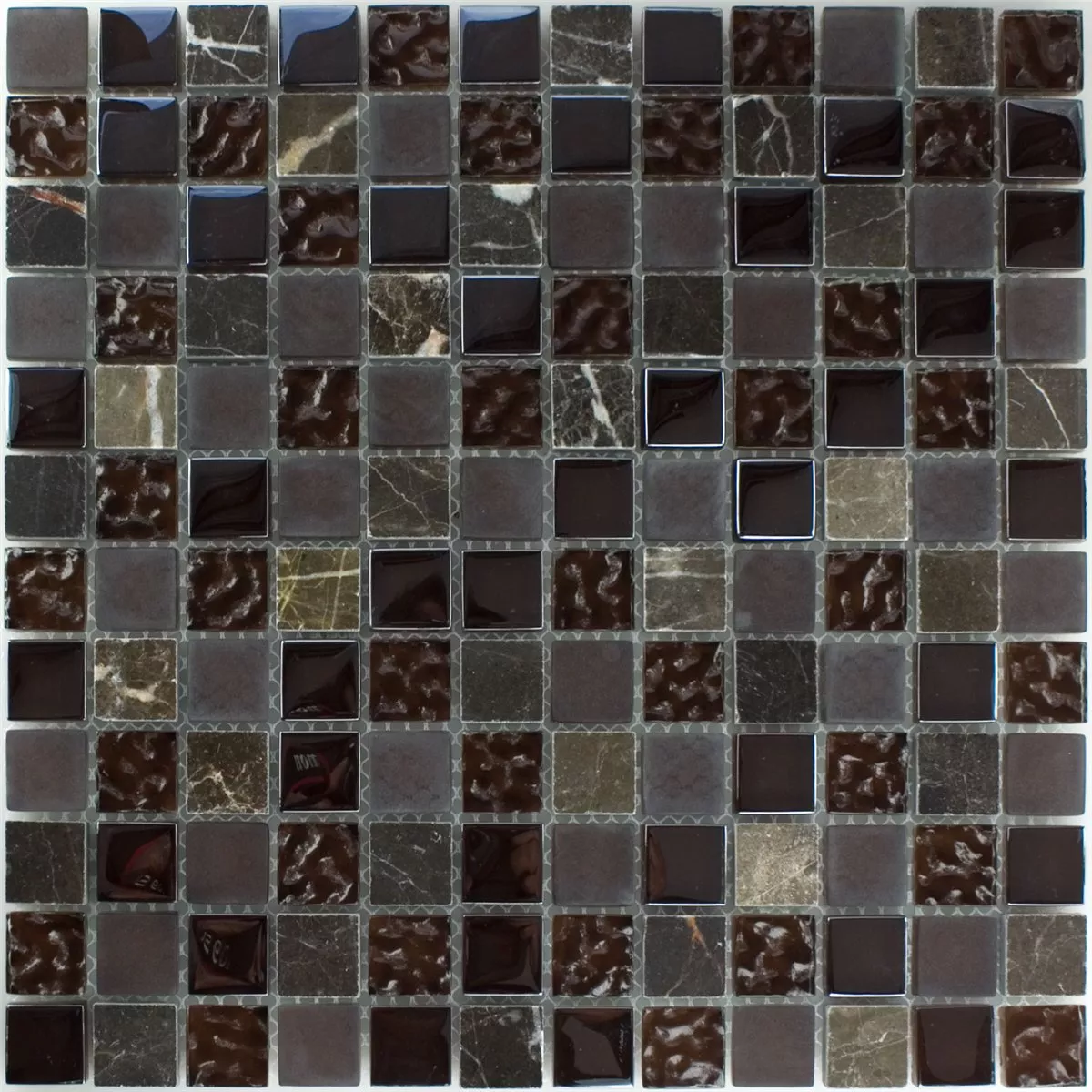 Mosaik Fliser Glas Marmor Mix Sintra Brun 23x23x8mm