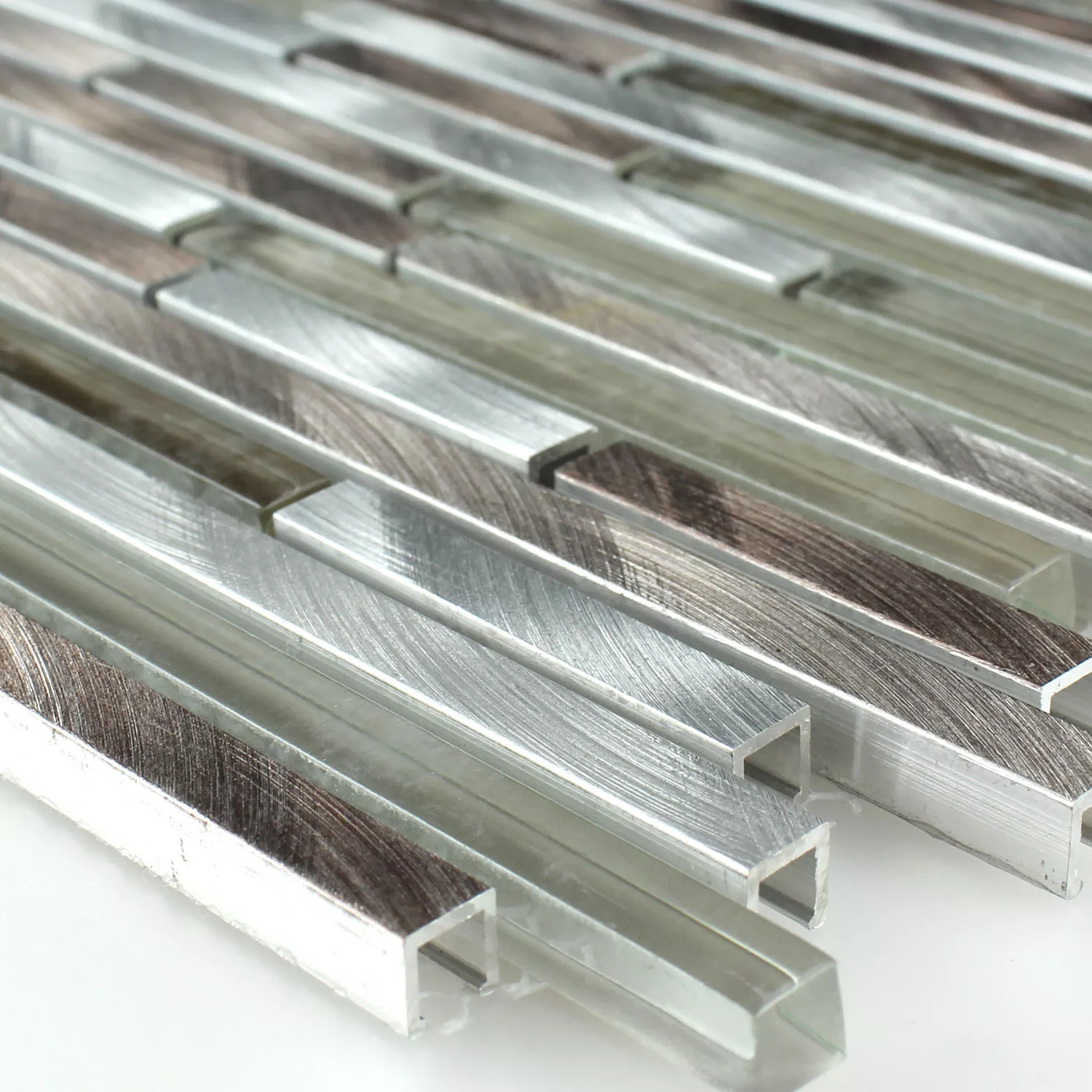 Mosaik Fliser Glas Aluminium Metal Brun Sølv Mix